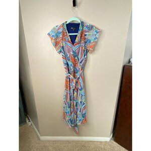 Be By Chetta B Womens Multi-Color Midi Dress Size 10 Abstract Print Short Sleeve
